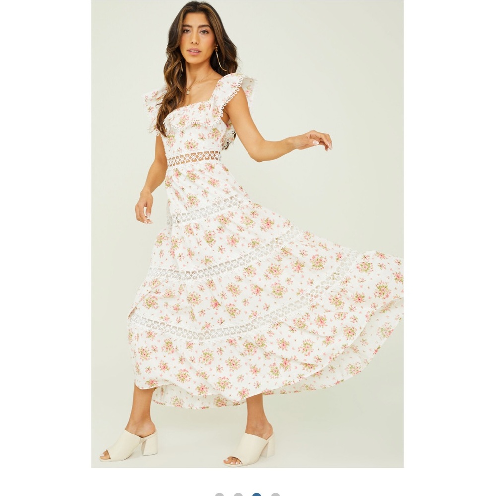 Altar’d State Graciela Floral Bohemian Lace Ruffle Maxi Dress women size XS - Picture 4 of 10
